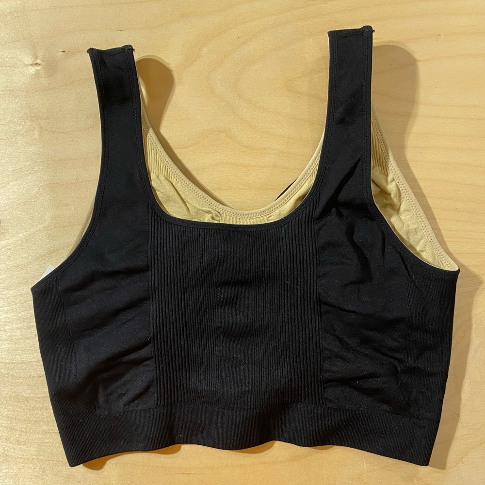 Under Outfit Black and Beige Ribbed Reversible Sports Bra 3XL (OO)